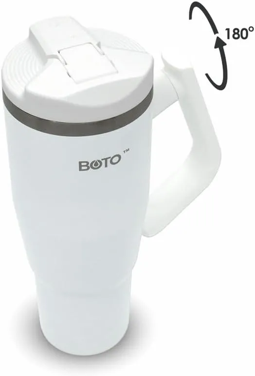 BOTO Tumbler with Handle and Straw | 100% Leak Proof Tumbler, 180° Rotatable Handle, Includes 2 Lids | Water Bottle with Straw, Insulated Tumblers, Stainless Steel