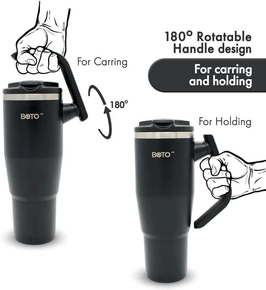 BOTO Tumbler with Handle and Straw | 100% Leak Proof Tumbler, 180° Rotatable Handle, Includes 2 Lids | Water Bottle with Straw, Insulated Tumblers, Stainless Steel