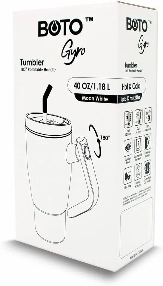 BOTO Tumbler with Handle and Straw | 100% Leak Proof Tumbler, 180° Rotatable Handle, Includes 2 Lids | Water Bottle with Straw, Insulated Tumblers, Stainless Steel