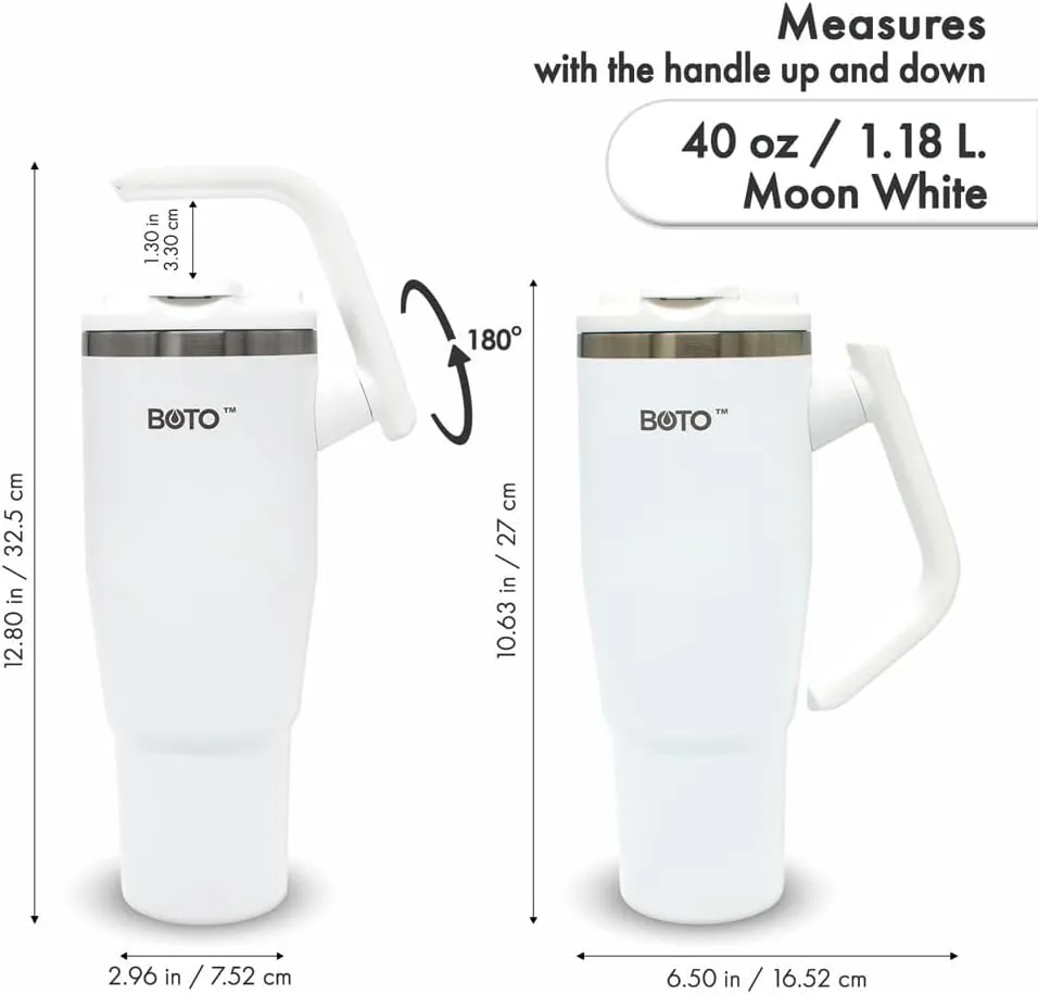 BOTO Tumbler with Handle and Straw | 100% Leak Proof Tumbler, 180° Rotatable Handle, Includes 2 Lids | Water Bottle with Straw, Insulated Tumblers, Stainless Steel