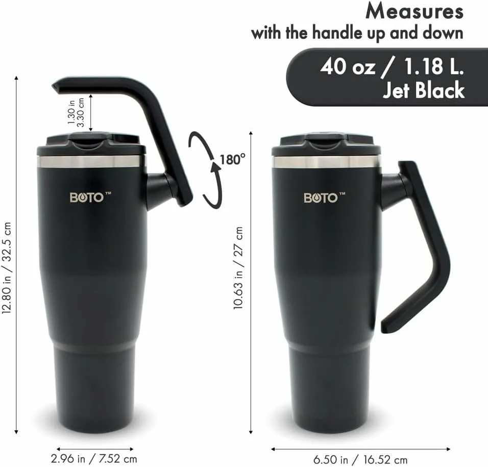 BOTO Tumbler with Handle and Straw | 100% Leak Proof Tumbler, 180° Rotatable Handle, Includes 2 Lids | Water Bottle with Straw, Insulated Tumblers, Stainless Steel