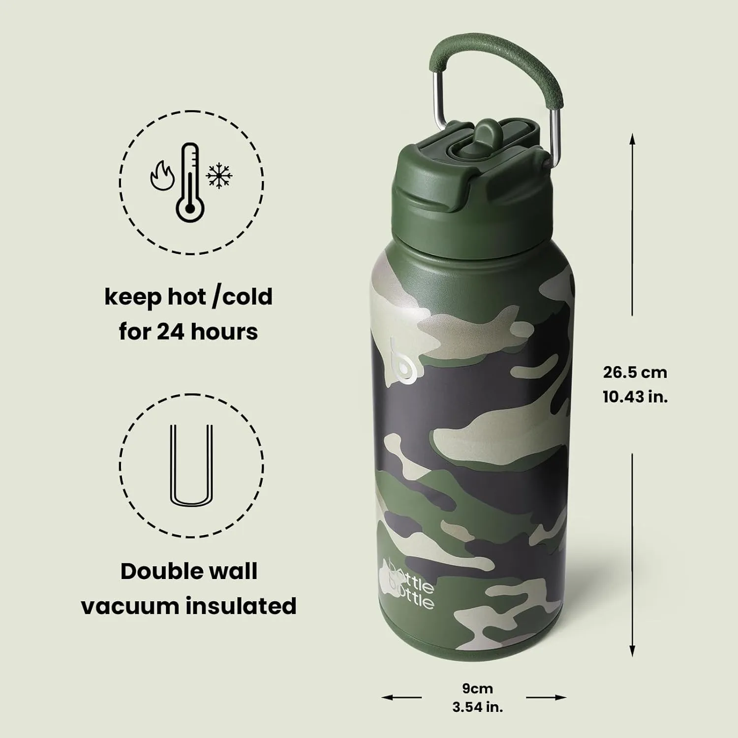 BOTTLE BOTTLE 32oz Insulated Water Bottle Stainless Steel Sport Water Bottle with Straw Dual-use Lid Design for Gym with Pill Box