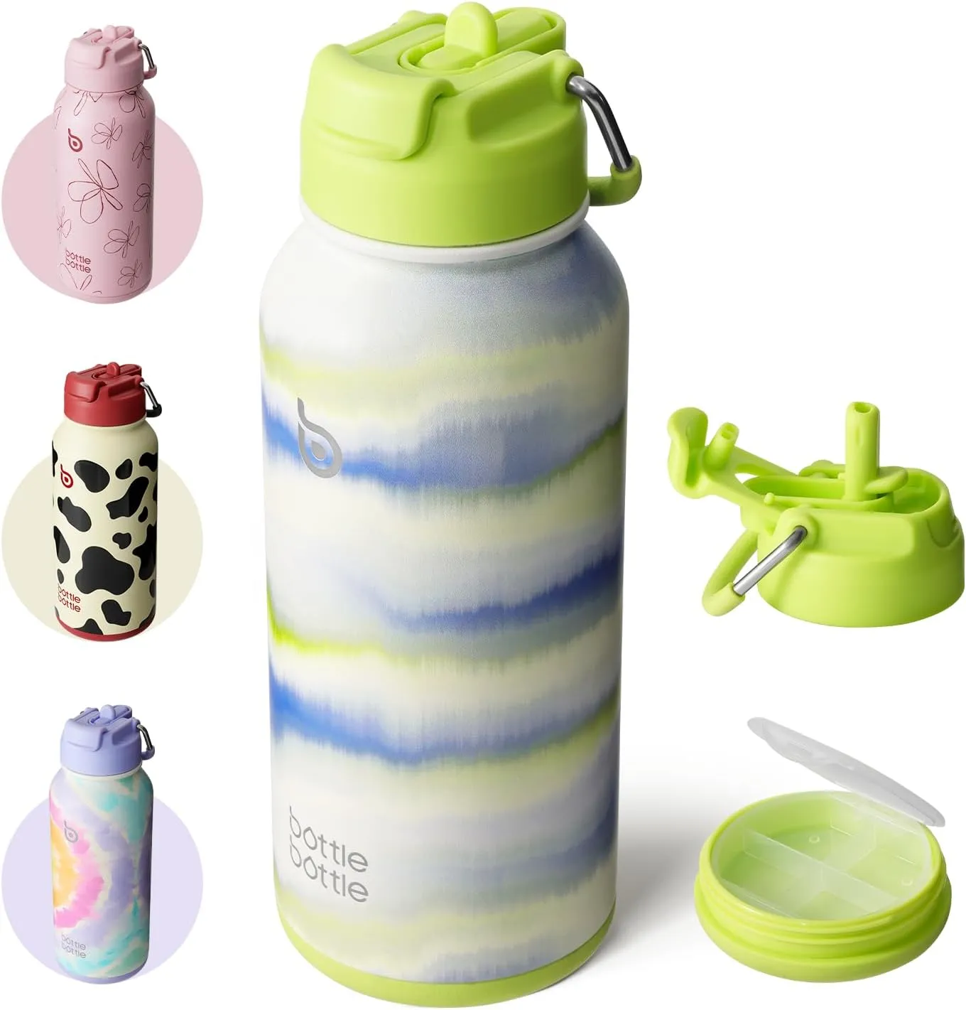 BOTTLE BOTTLE 32oz Insulated Water Bottle Stainless Steel Sport Water Bottle with Straw Dual-use Lid Design for Gym with Pill Box