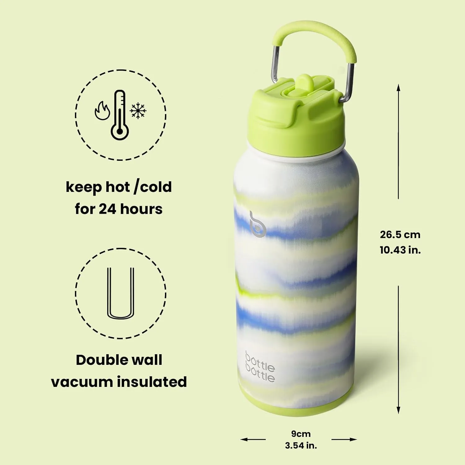 BOTTLE BOTTLE 32oz Insulated Water Bottle Stainless Steel Sport Water Bottle with Straw Dual-use Lid Design for Gym with Pill Box