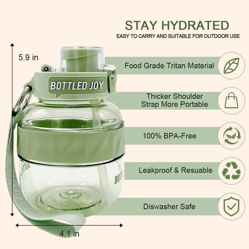 Bottled Joy 16 Oz Sports Water Bottle, Water Bottle with Straw, Portable Water Bottle with Handle Strap, Leakproof BPA Free Tritan Water Bottles for Outdoor Biking Hiking, Gifts for Boys and Girls