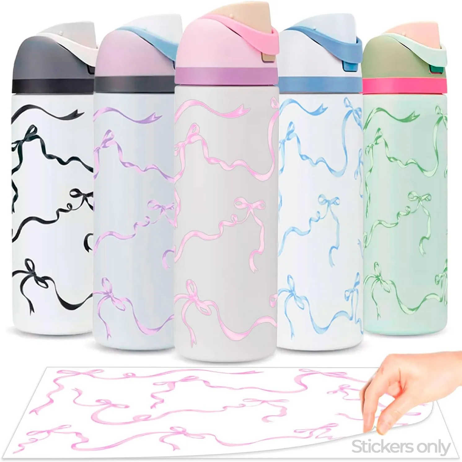 Bows Stickers for Custom Owala Accessories - Cute Tumbler Decals, Fits 24oz Urban Outfitters Owala Bottles (Bubble Bliss Bow, Pink)
