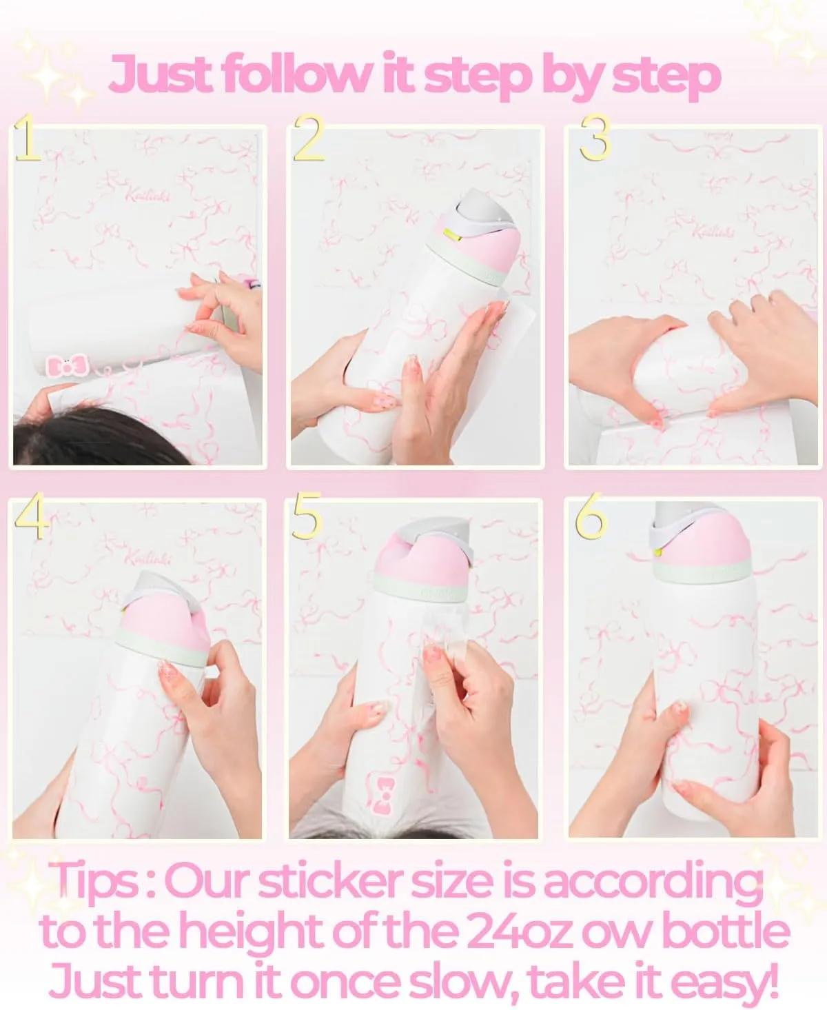 Bows Stickers for Custom Owala Accessories - Cute Tumbler Decals, Fits 24oz Urban Outfitters Owala Bottles (Bubble Bliss Bow, Pink)