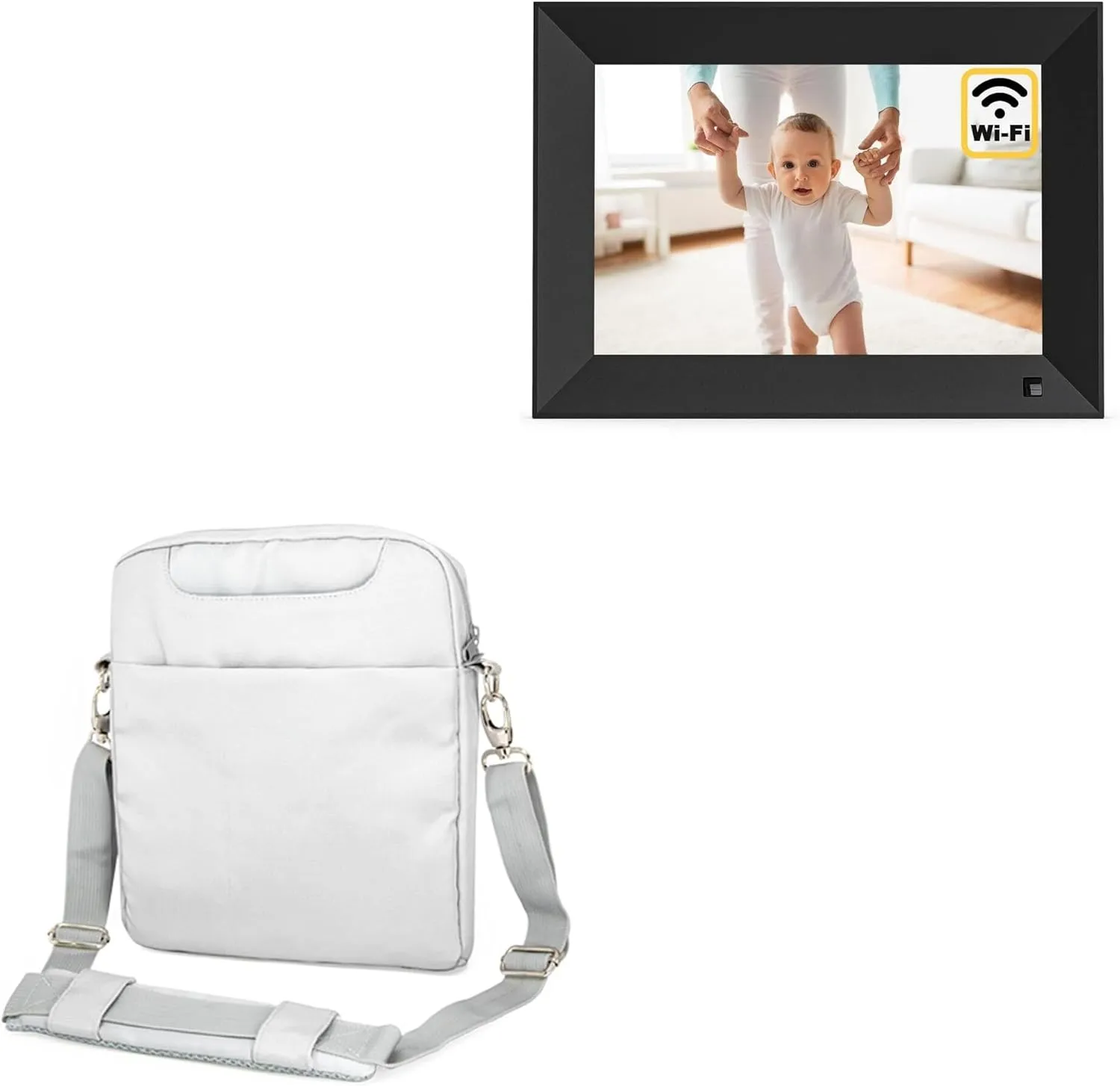 BoxWave Case Compatible with Arktronic 10.1 in Picture Frame Smart WiFi Digital - Encompass Urban Bag, Over Shoulder Messenger Straps Handle Bag Pockets - Cool Grey