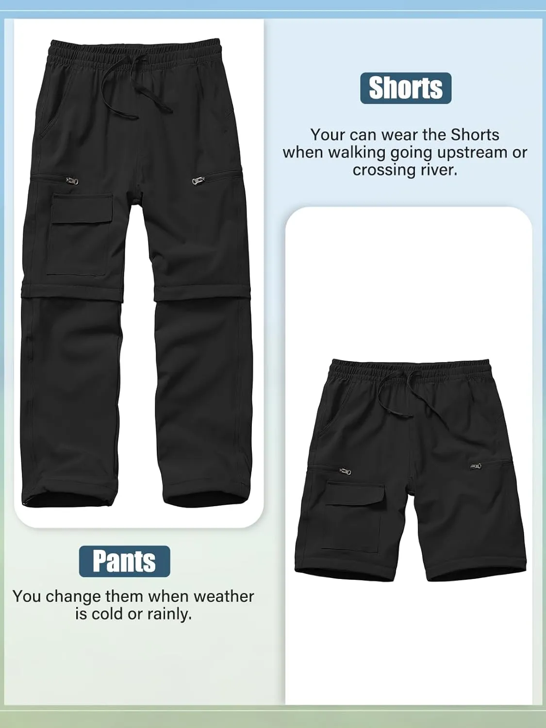 Boys Kids Hiking Cargo Pants, Youth Outdoor Quick Dry UPF 50 Lightweight Waterproof Climbing Caming Safari Convertible Pants