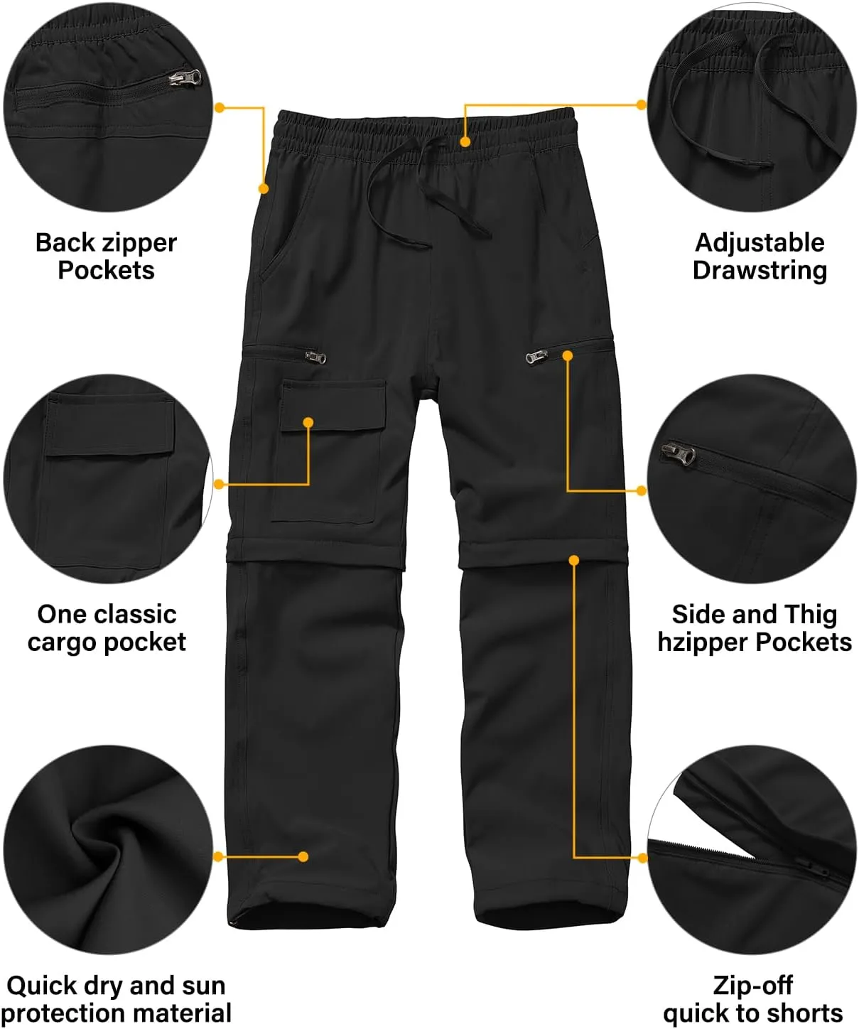 Boys Kids Hiking Cargo Pants, Youth Outdoor Quick Dry UPF 50 Lightweight Waterproof Climbing Caming Safari Convertible Pants