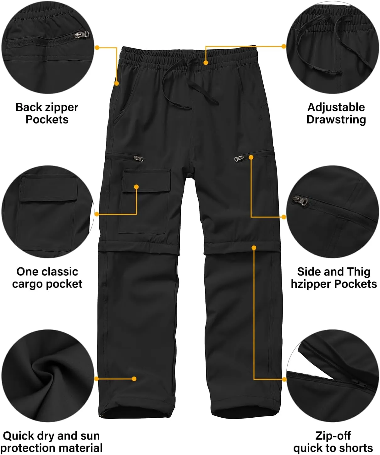 Boys Kids Hiking Cargo Pants, Youth Outdoor Quick Dry UPF 50 Lightweight Waterproof Climbing Caming Safari Convertible Pants