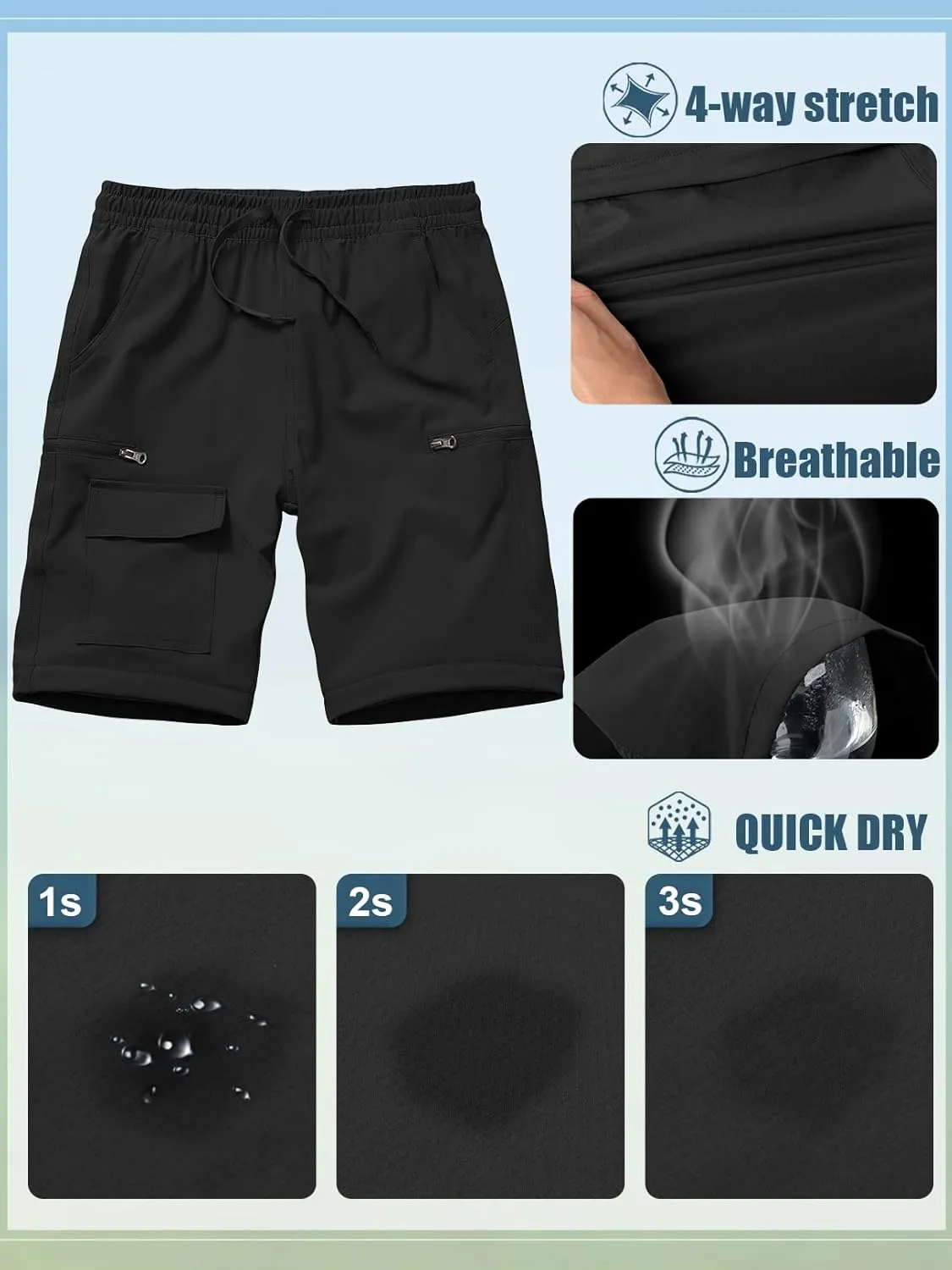 Boys Kids Hiking Cargo Pants, Youth Outdoor Quick Dry UPF 50 Lightweight Waterproof Climbing Caming Safari Convertible Pants