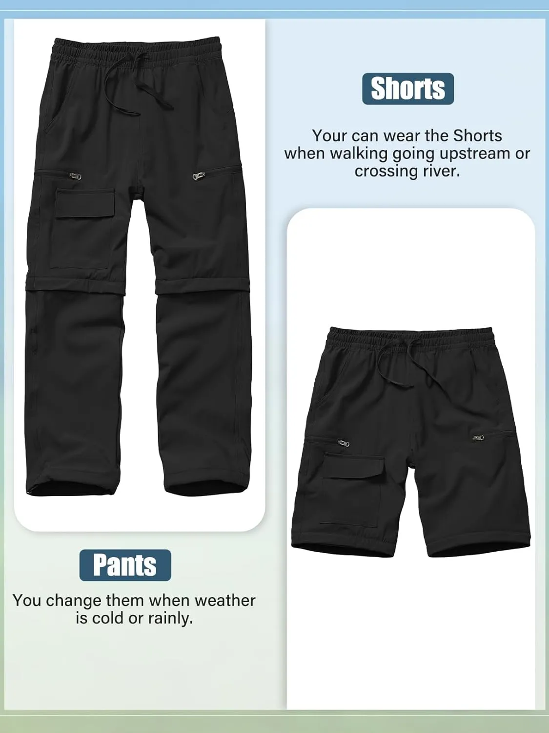 Boys Kids Hiking Cargo Pants, Youth Outdoor Quick Dry UPF 50 Lightweight Waterproof Climbing Caming Safari Convertible Pants