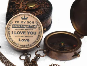 Brass Mom to Son Compass–Father to Son Gifts- to My Grandson -Graduation Day Gifts for Son-Birthday, Baptism, Graduation, Confirmation, Communion Compass for Women Men