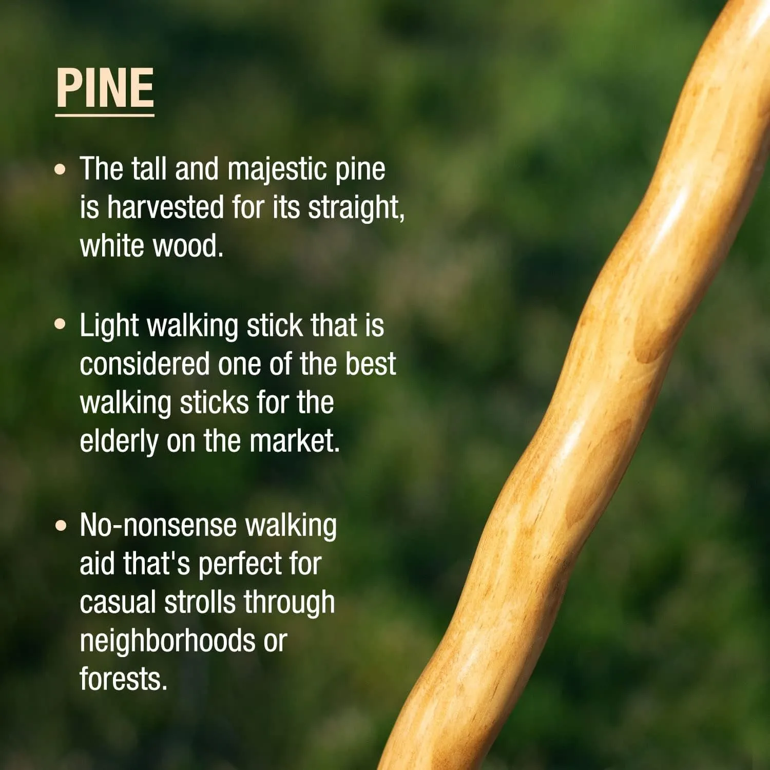 Brazos Handcrafted Wood Walking Stick, Twisted Pine, Trekker Style Handle, for Men & Women, Made in The USA, 55"