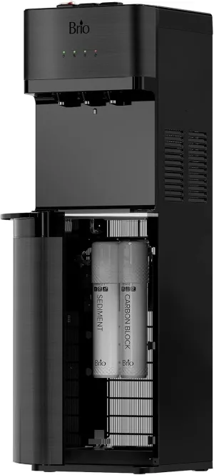 Brio 520 Bottleless Water Cooler Dispenser with 2 Stage Filtration - Self Cleaning, Hot Cold and Room Temperature Water. 2 Free Extra Replacement Filters Included - UL Approved