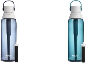Brita Insulated Filtered Water Bottle with Straw, Reusable, BPA Free Plastic, Night Sky, 26 Ounce & Insulated Filtered Water Bottle with Straw, Reusable, BPA Free Plastic, Sea Glass, 26 Ounce