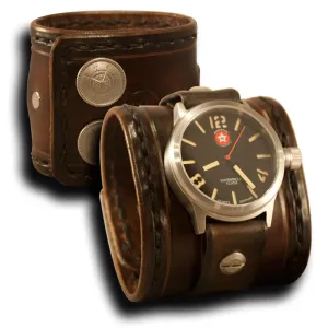 Brown Stressed Leather Cuff Watch with Stainless 42MM Sapphire