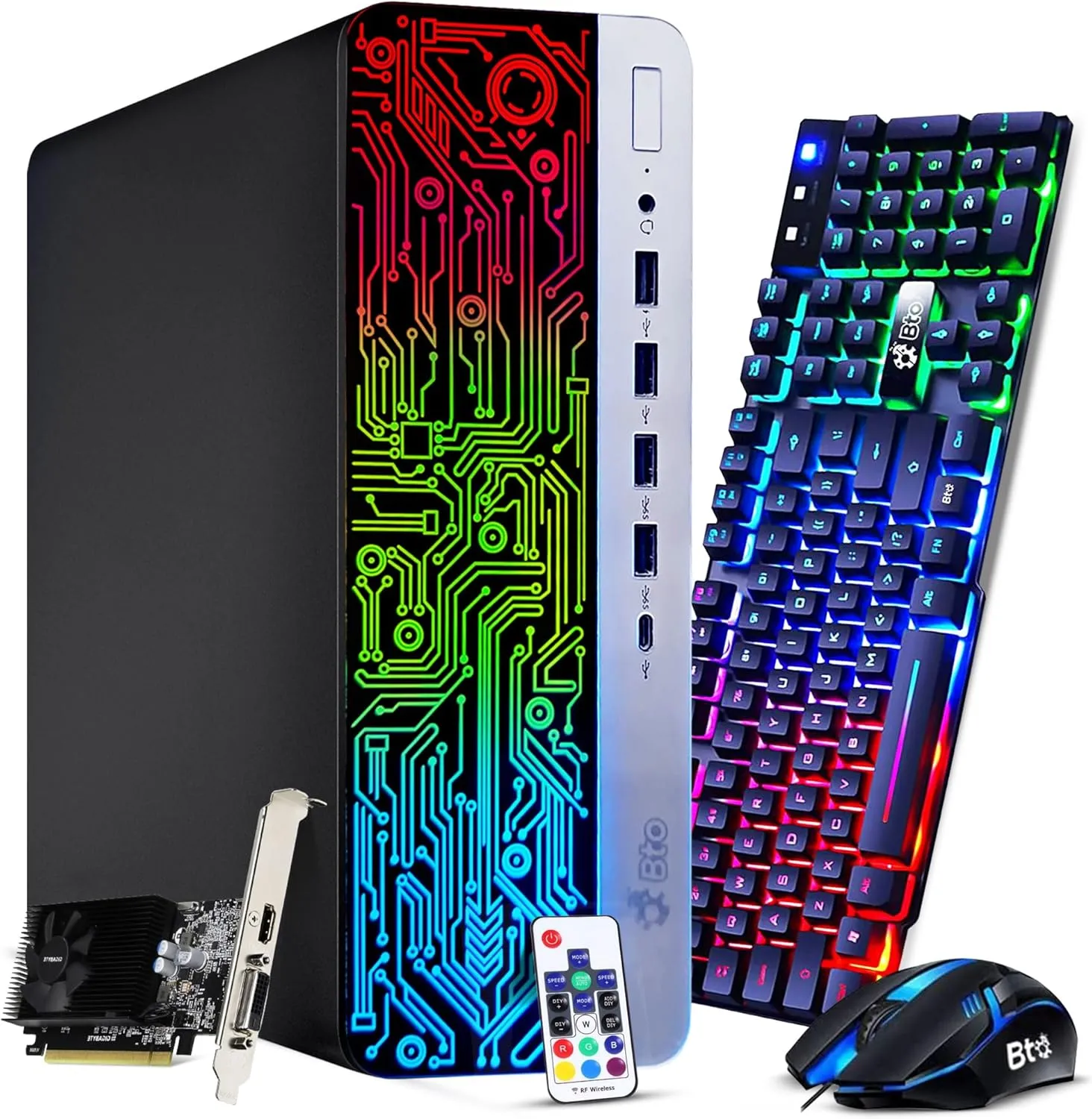 BTO RGB Gaming PC Desktop - Intel Core i5 6th Gen, 16GB DDR4 Ram, 1TB SSD, NVIDIA GeForce GT 1030 2GB Graphics Card, Windows 10 Pro, Computer Tower for PC Gaming, HDMI (Renewed)