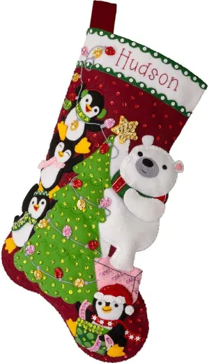 Bucilla, Arctic Tree Trimmers, Felt Applique 18" Stocking Making Kit, Perfect for DIY Arts and Crafts, 89741E