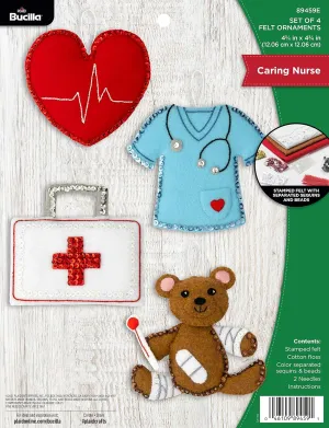 Bucilla Felt Applique 4 Piece Ornament Making Kit, Caring Nurse, Perfect for DIY Arts and Crafts, 89459E