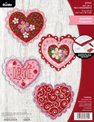 Bucilla, Heartfelt Treasures, Felt Applique 4 Piece Ornament Making Kit, Perfect for DIY Arts and Crafts, 89745E