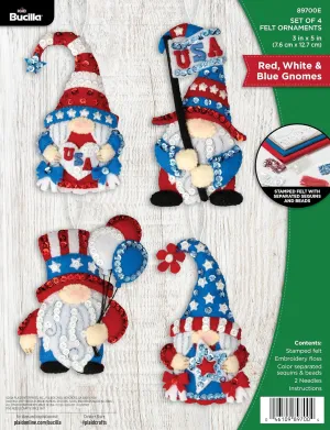 Bucilla, Red, White, & Blue Gnomes, Felt Applique 6 Piece Ornament Making Kit, Perfect for Holiday DIY Arts and Crafts, 89700E