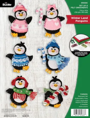 Bucilla, Winter Land Penguins, Felt Applique 6 Piece Ornament Making Kit, Perfect for DIY Arts and Crafts, 89668E