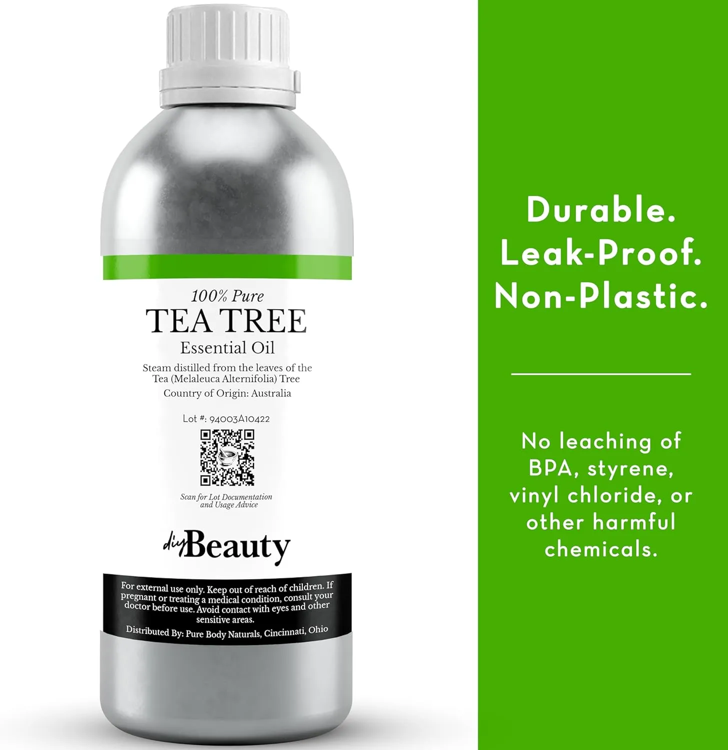 Bulk Tea Tree Oil - 16 Fl Oz Large Size Big Bottle - 100% Pure & Organic Tea Tree Oil for Skin, Hair, Face, and Scalp - Steam Distilled