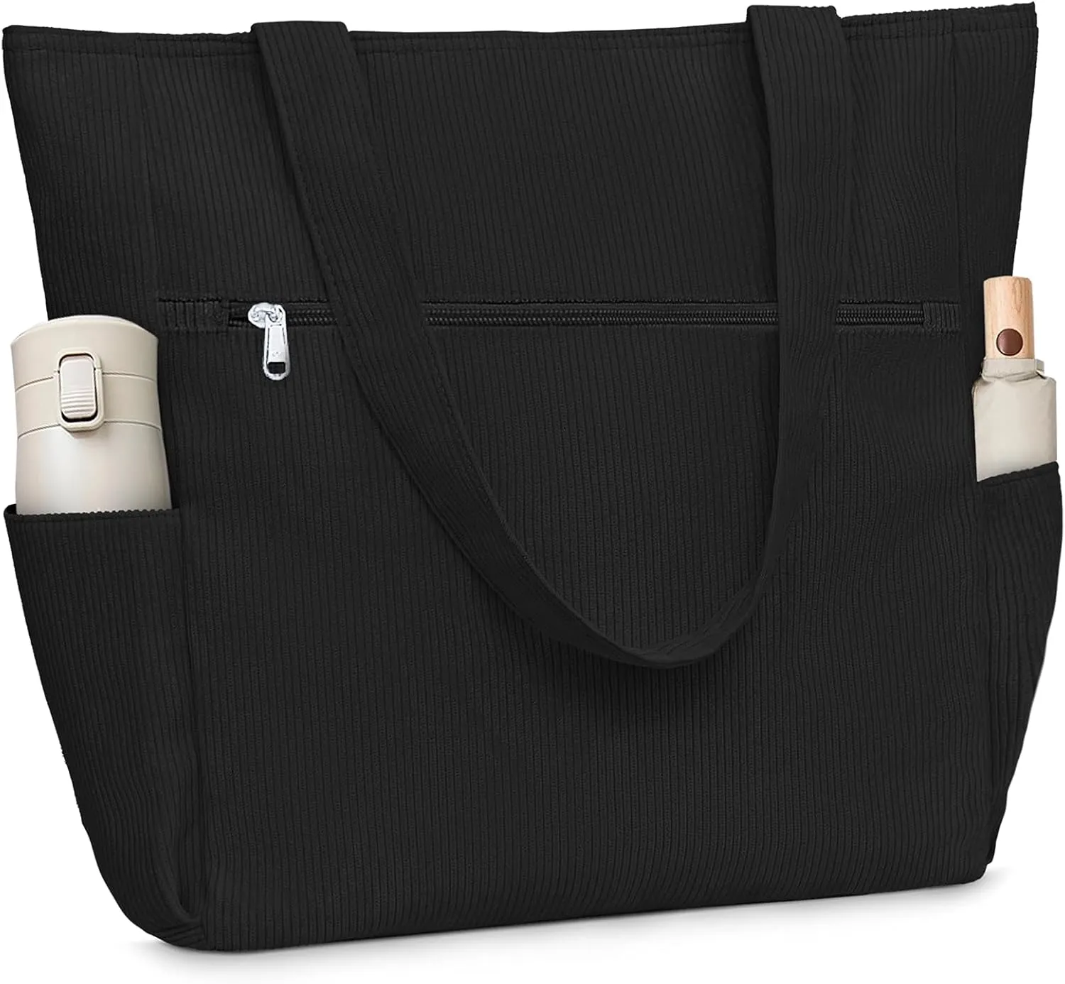 Buringer Corduroy Tote Bag for Women Large Shoulder Bag with Zipper and Pockets for Travel Gym Vacation