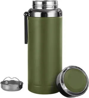 Business Insulated Water Bottles Stainless Steel Thermos Cups,Carrying Loop,BPA-Free,Double wall vacuum, leak-proof,Wide Mouth Coffee Tea Cup (B-Green, 1000ml)