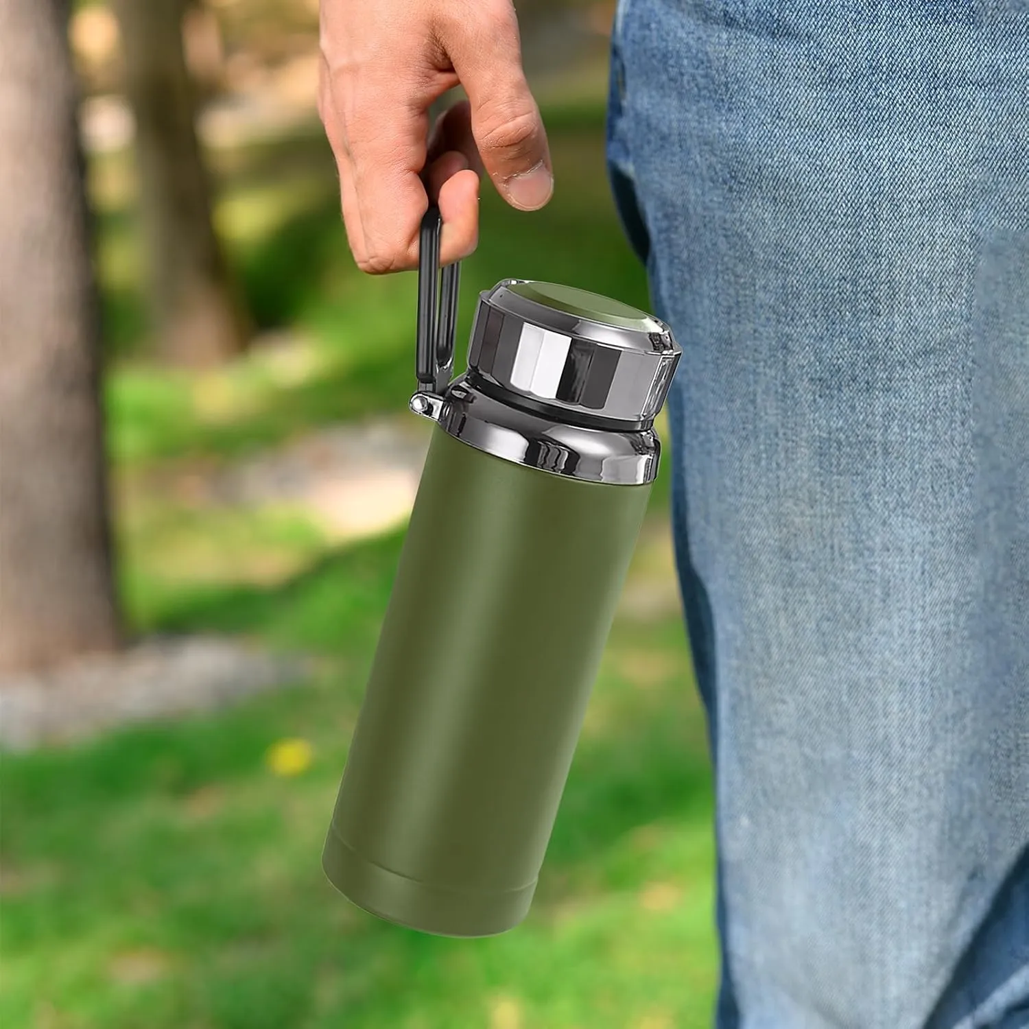 Business Insulated Water Bottles Stainless Steel Thermos Cups,Carrying Loop,BPA-Free,Double wall vacuum, leak-proof,Wide Mouth Coffee Tea Cup (B-Green, 1000ml)