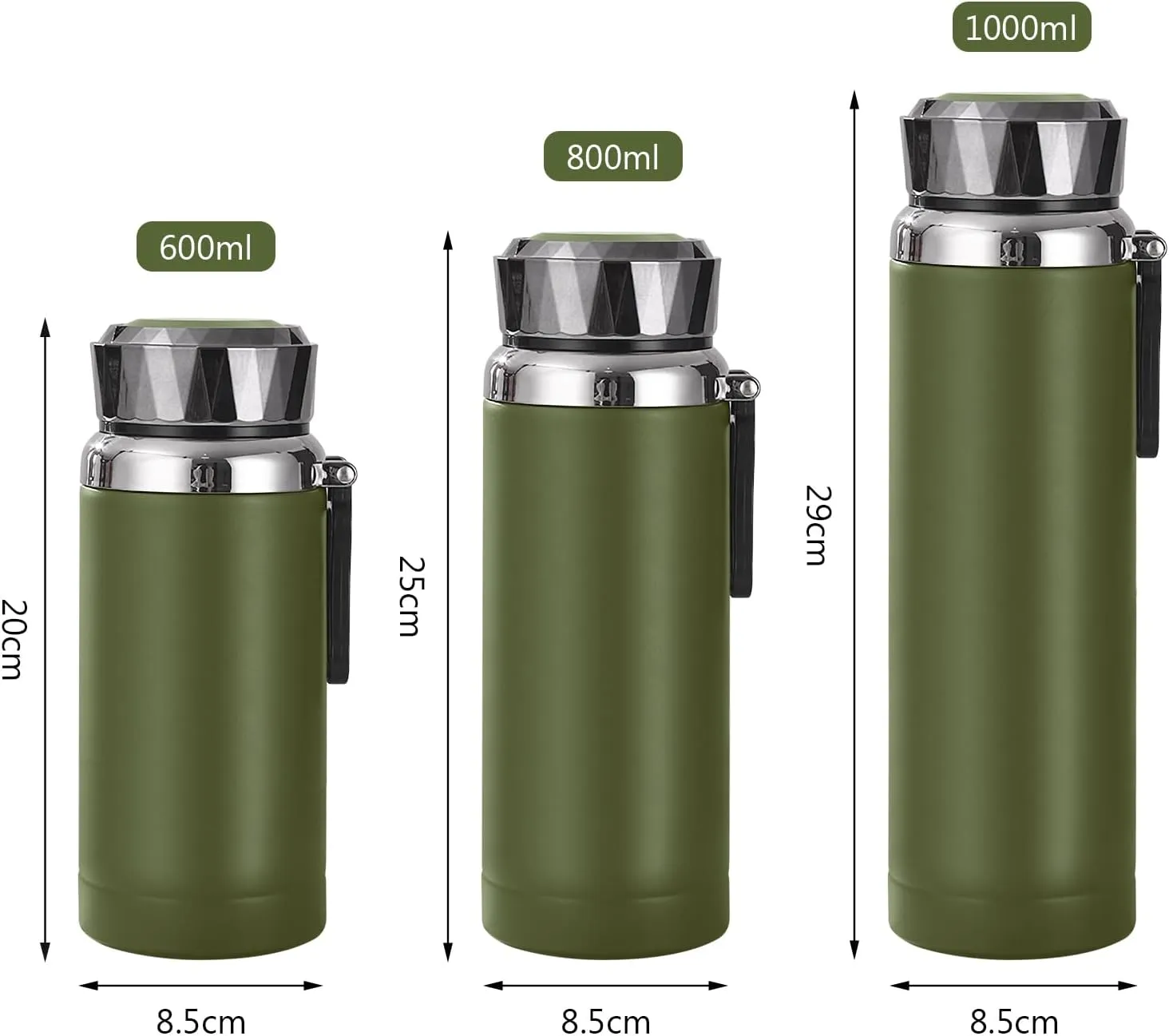 Business Insulated Water Bottles Stainless Steel Thermos Cups,Carrying Loop,BPA-Free,Double wall vacuum, leak-proof,Wide Mouth Coffee Tea Cup (B-Green, 1000ml)