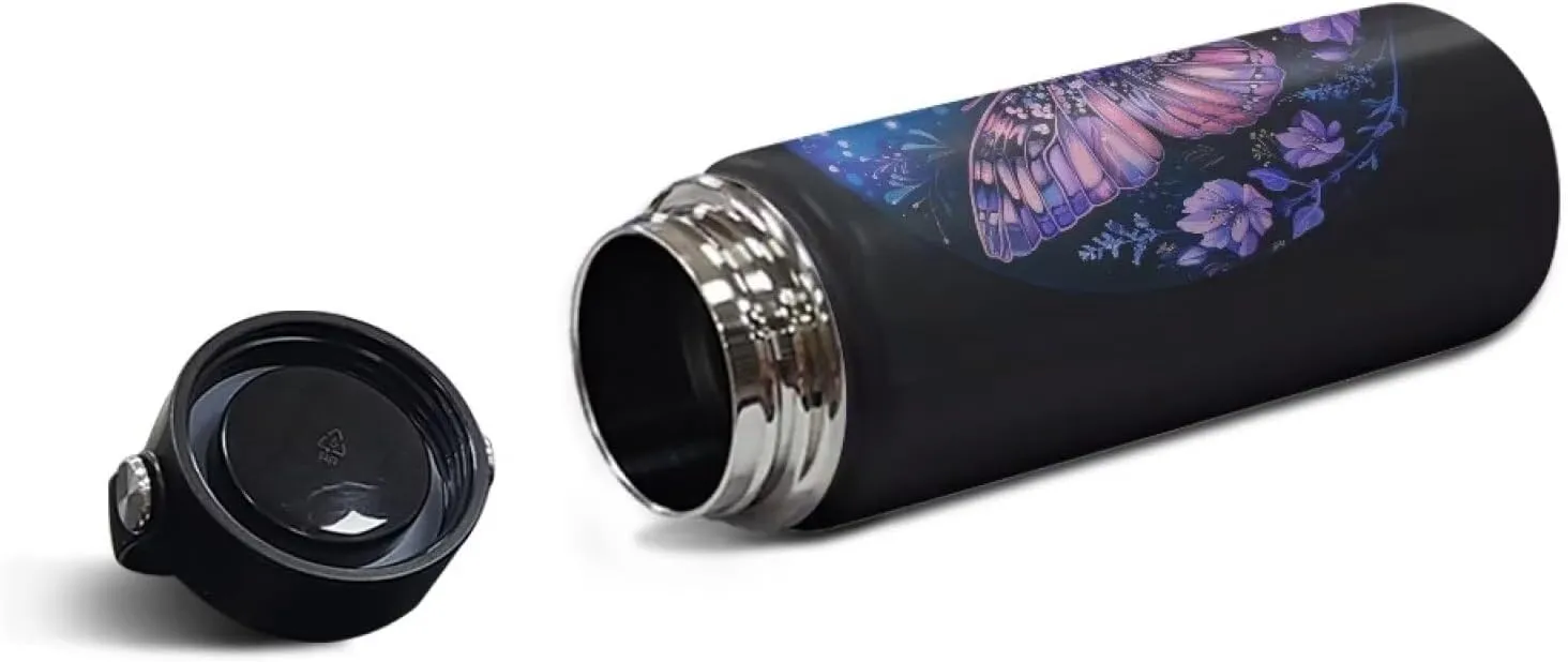Butterfly Water Bottles Stainless Steel Wide Mouth Vacuum Insulated Thermos Leakproof Canteen Keep Cold,18 Oz