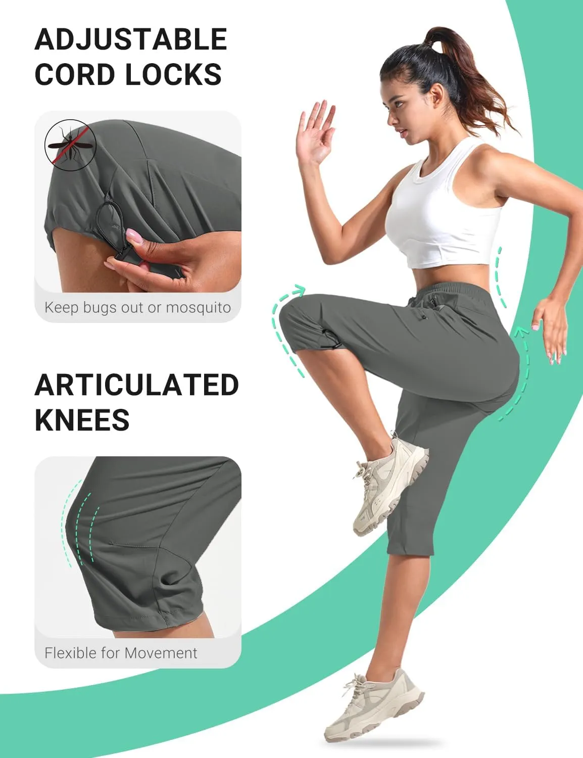 BVVU Women's Cargo Capris Hiking Pants Lightweight Quick Dry Joggers Outdoor Waterproof Workout Pants with Pockets