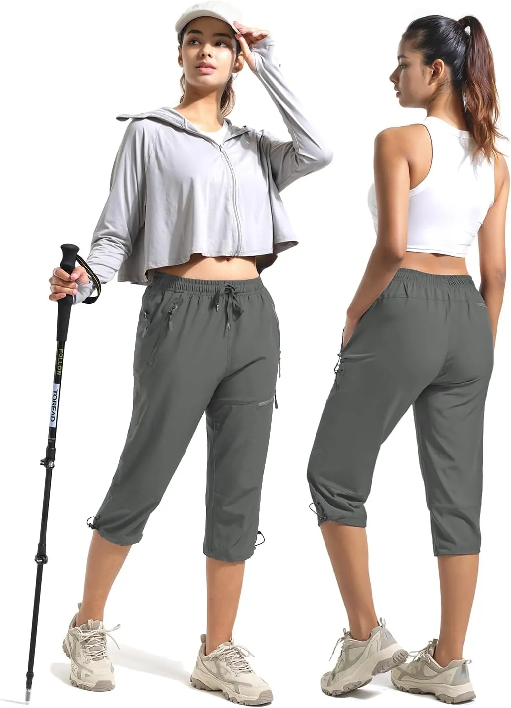 BVVU Women's Cargo Capris Hiking Pants Lightweight Quick Dry Joggers Outdoor Waterproof Workout Pants with Pockets