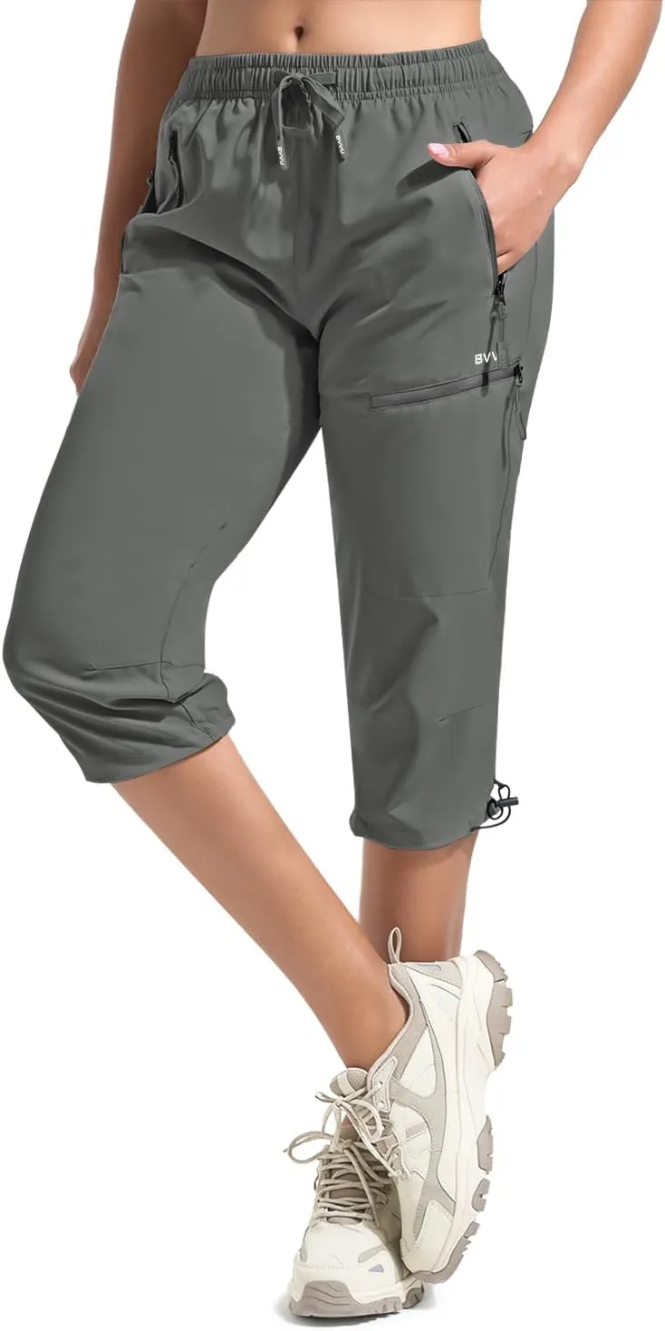 BVVU Women's Cargo Capris Hiking Pants Lightweight Quick Dry Joggers Outdoor Waterproof Workout Pants with Pockets