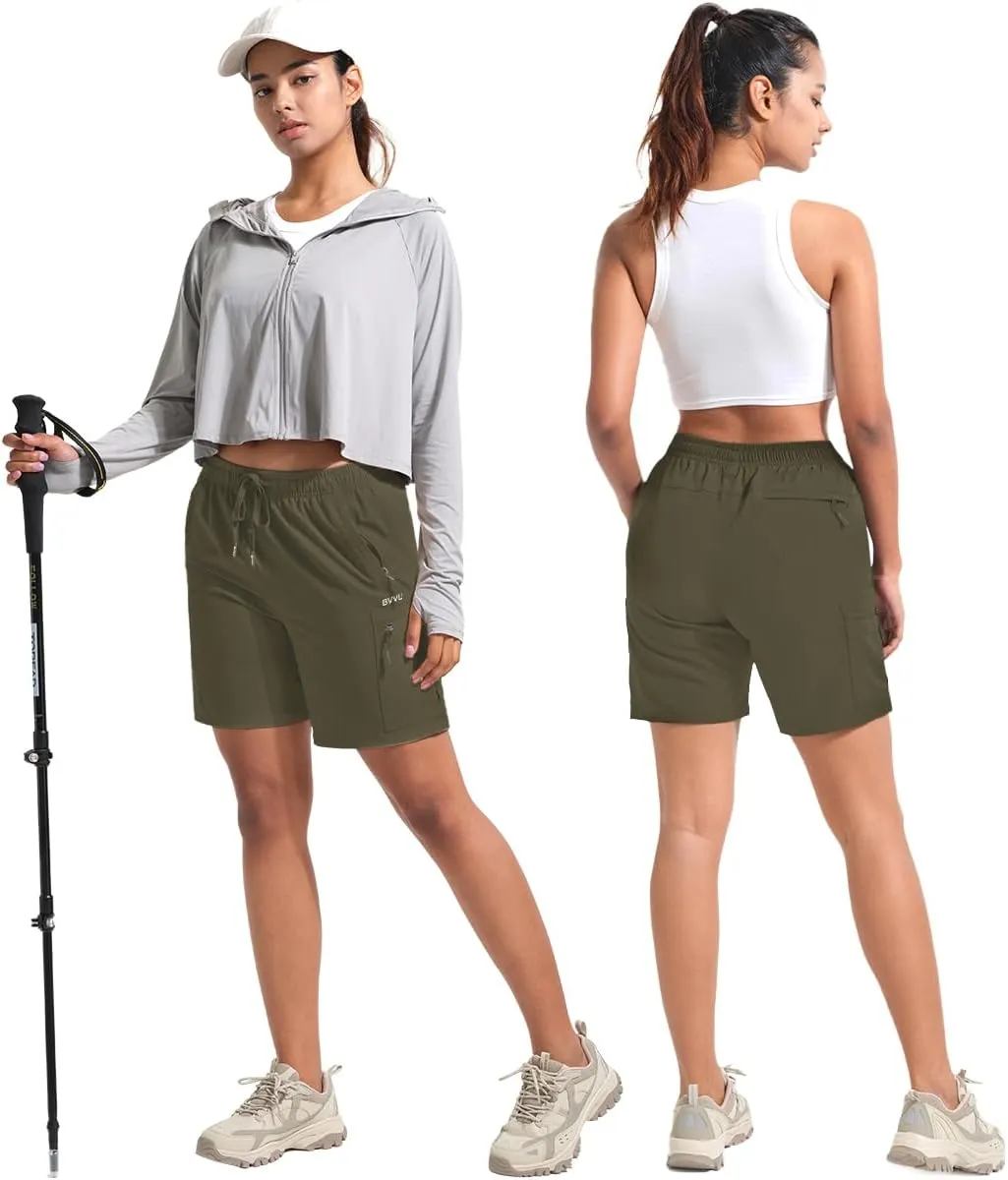 BVVU Women's Hiking Cargo Shorts Lightweight 7" Athletic Shorts for Women Quick Dry Casual Travel with Pockets
