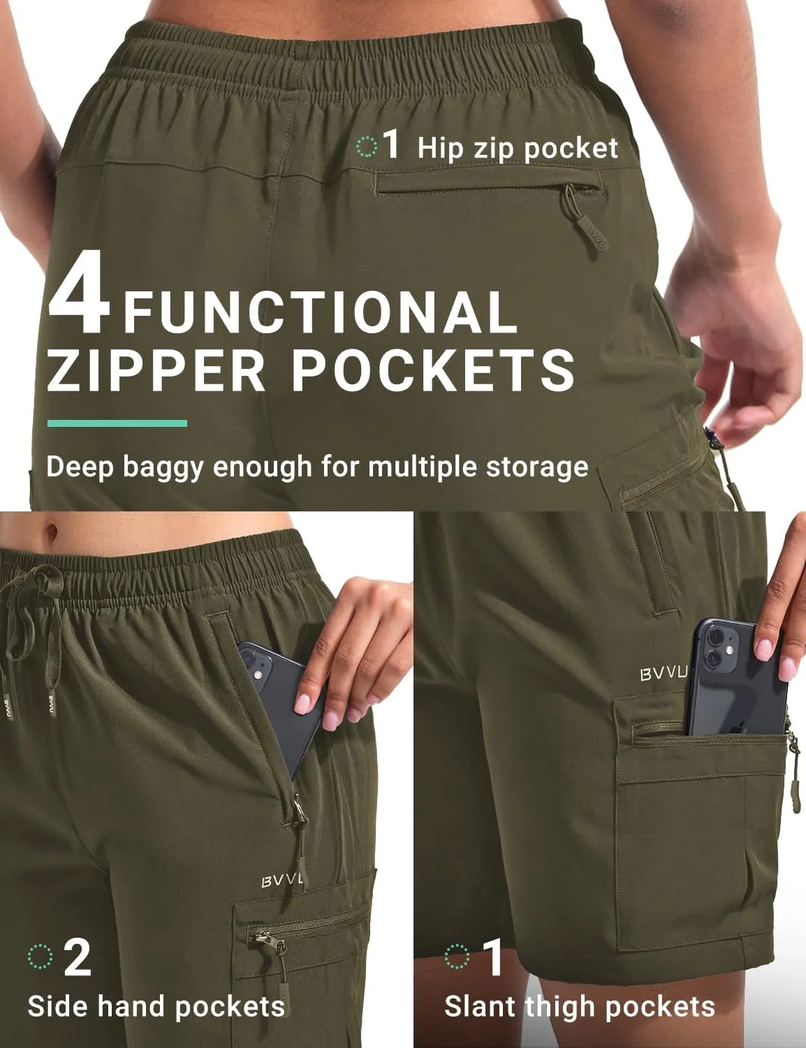 BVVU Women's Hiking Cargo Shorts Lightweight 7" Athletic Shorts for Women Quick Dry Casual Travel with Pockets