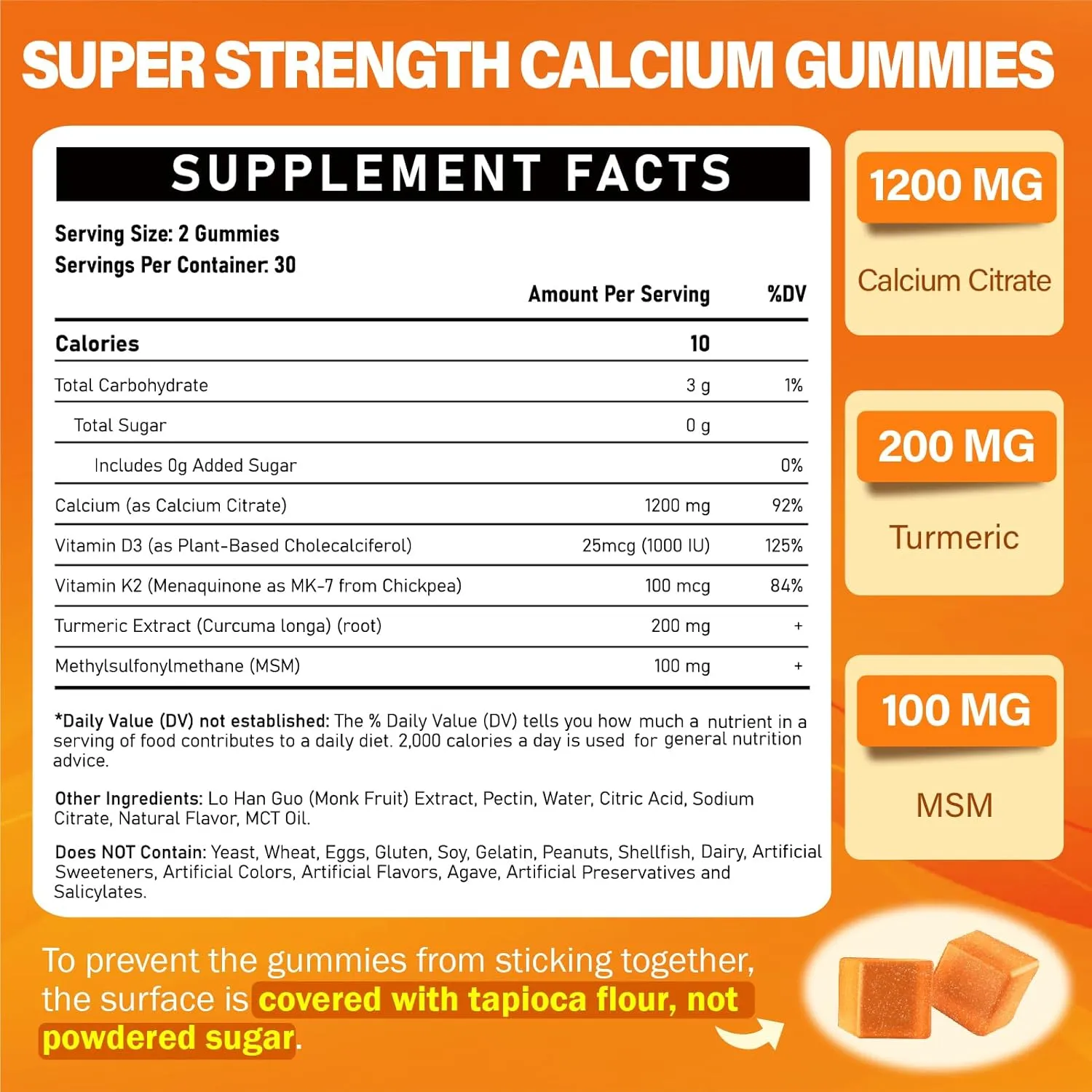 Calcium 1200 mg with Vitamin D3 Supplement Gummies for Adults - Calcium Citrate with Vitamin D3, K2, Turmeric, MSM for Women Men - Support Strength Muscle Immune - Sugar Free, Natural Mango Flavor