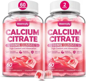 Calcium Citrate Gummies 1200 mg for Adults: Ultimate Absorption Calcium Supplement for Women & Men - Easy to Digest, Vegan - Supports B0ne Strength, Muscle, Immune