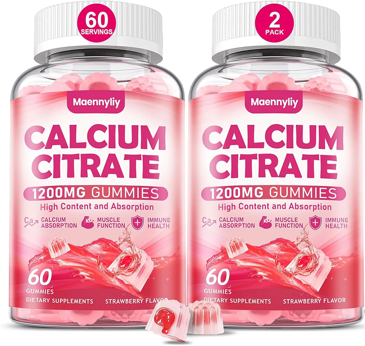 Calcium Citrate Gummies 1200 mg for Adults: Ultimate Absorption Calcium Supplement for Women & Men - Easy to Digest, Vegan - Supports B0ne Strength, Muscle, Immune
