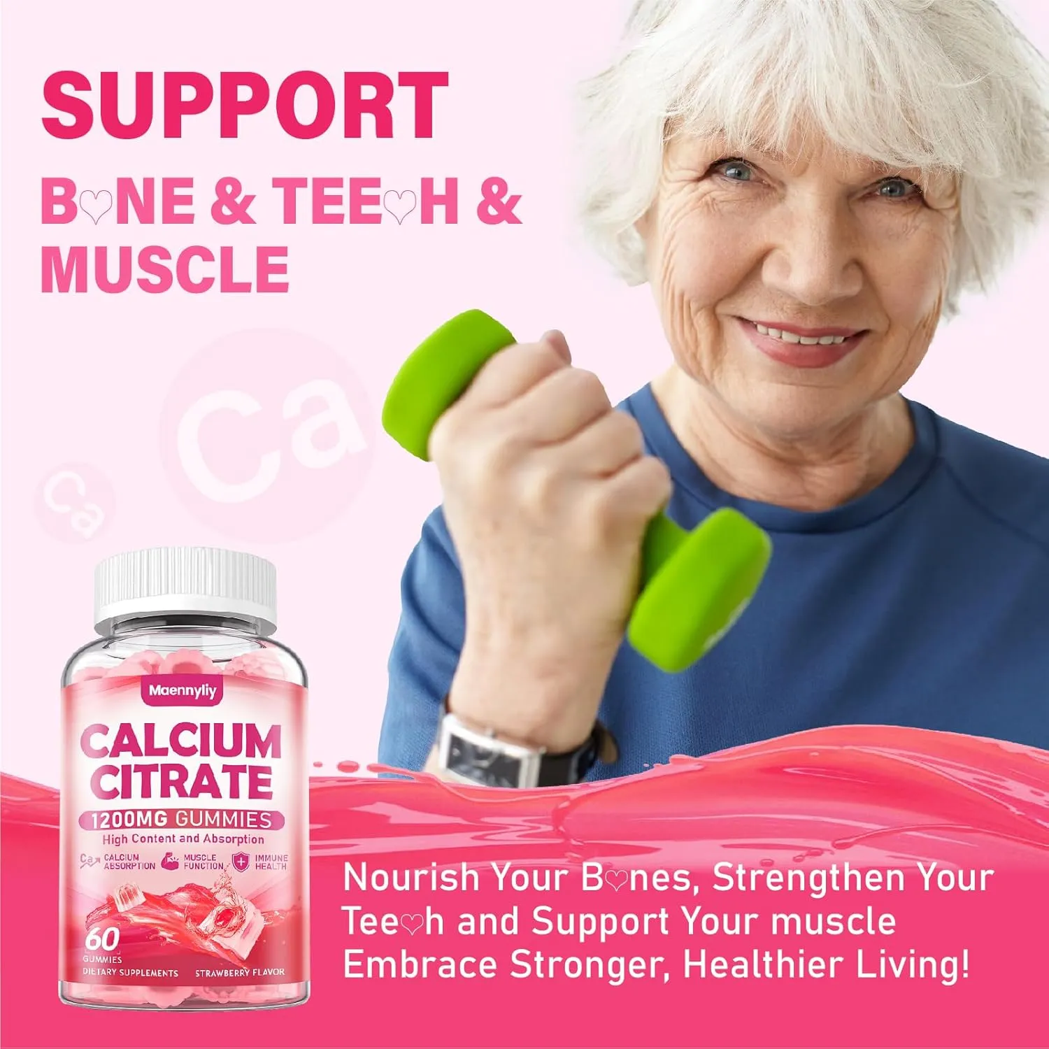 Calcium Citrate Gummies 1200 mg for Adults: Ultimate Absorption Calcium Supplement for Women & Men - Easy to Digest, Vegan - Supports B0ne Strength, Muscle, Immune
