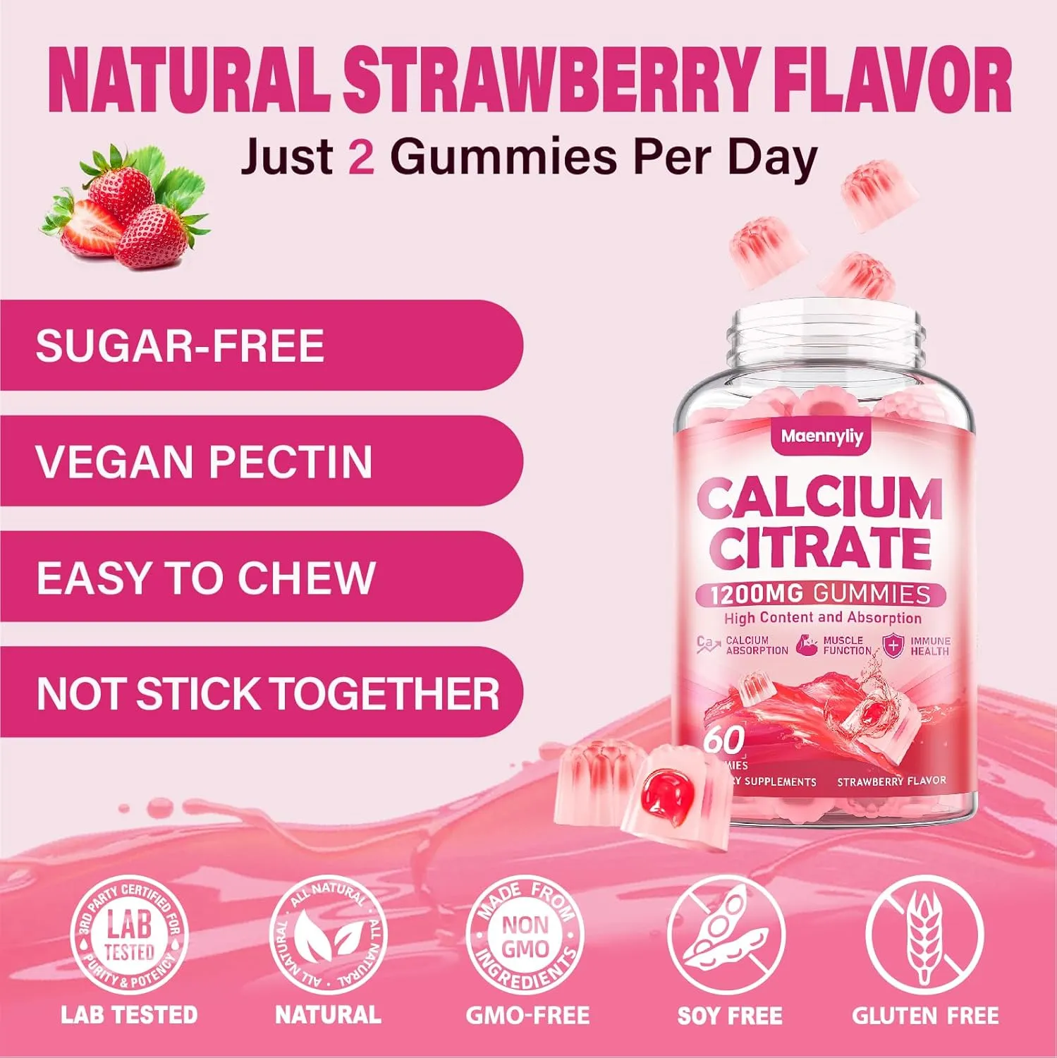 Calcium Citrate Gummies 1200 mg for Adults: Ultimate Absorption Calcium Supplement for Women & Men - Easy to Digest, Vegan - Supports B0ne Strength, Muscle, Immune
