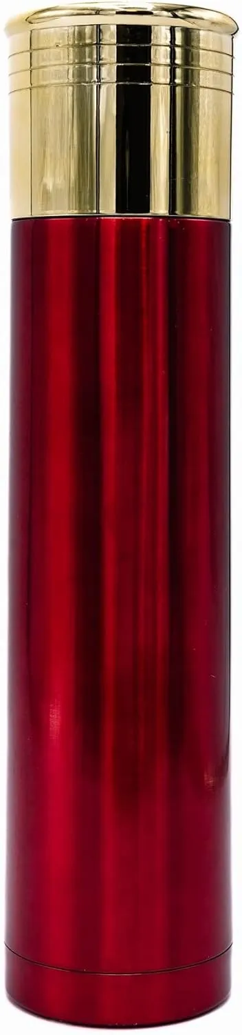 Caliber Gourmet 12 Guage Shotgun Shell Thermo Bottle 32 Ounces, Vacuum Insulated Stainless Steel - Novelty Gift For Christmas - Great for Your Camping Accessories or Camping Gear, One Size, Bold Red