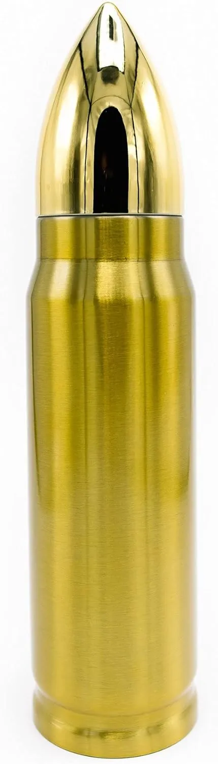 Caliber Gourmet Bullet Shaped Thermos Bottle - 17oz Novelty Bullet Tumbler Thermos, vacuum insulated Stainless Steel Flask, Ideal for Hunters, Military Enthusiasts and for a Multi