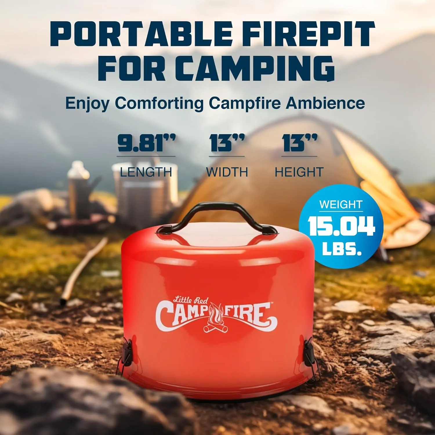 Camco Little Red Campfire 11.25 Inch Outdoor Portable Tabletop Propane Heater Fire Pit Bowl with Adjustable Regulator and Realistic Log Piece, Red