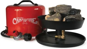 Camco Little Red Campfire 11.25 Inch Outdoor Portable Tabletop Propane Heater Fire Pit Bowl with Adjustable Regulator and Realistic Log Piece, Red