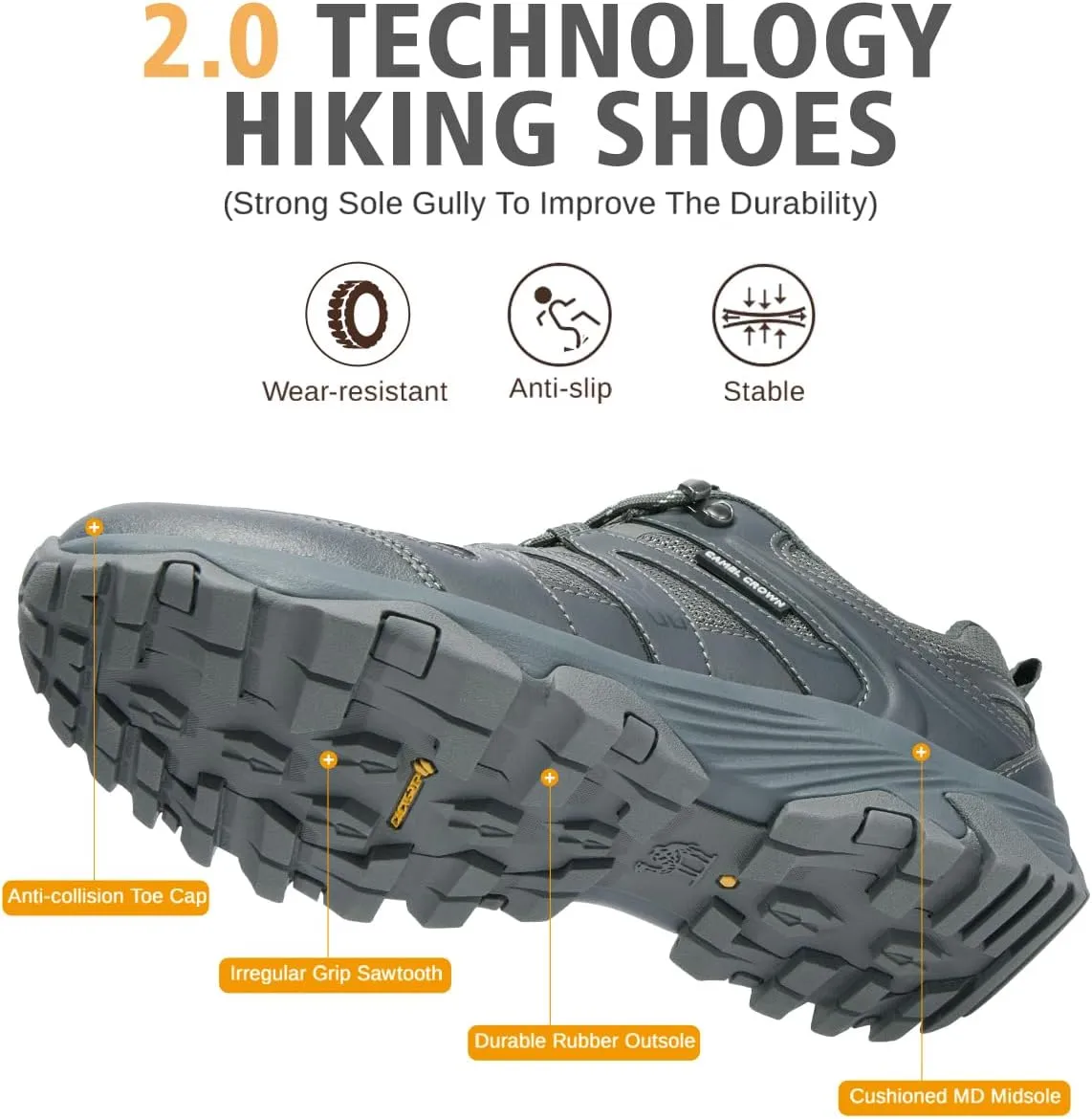 CAMEL CROWN Hiking Shoes Men Breathable Non-Slip Sneakers Lightweight Low Top for Outdoor Trailing Trekking Walking