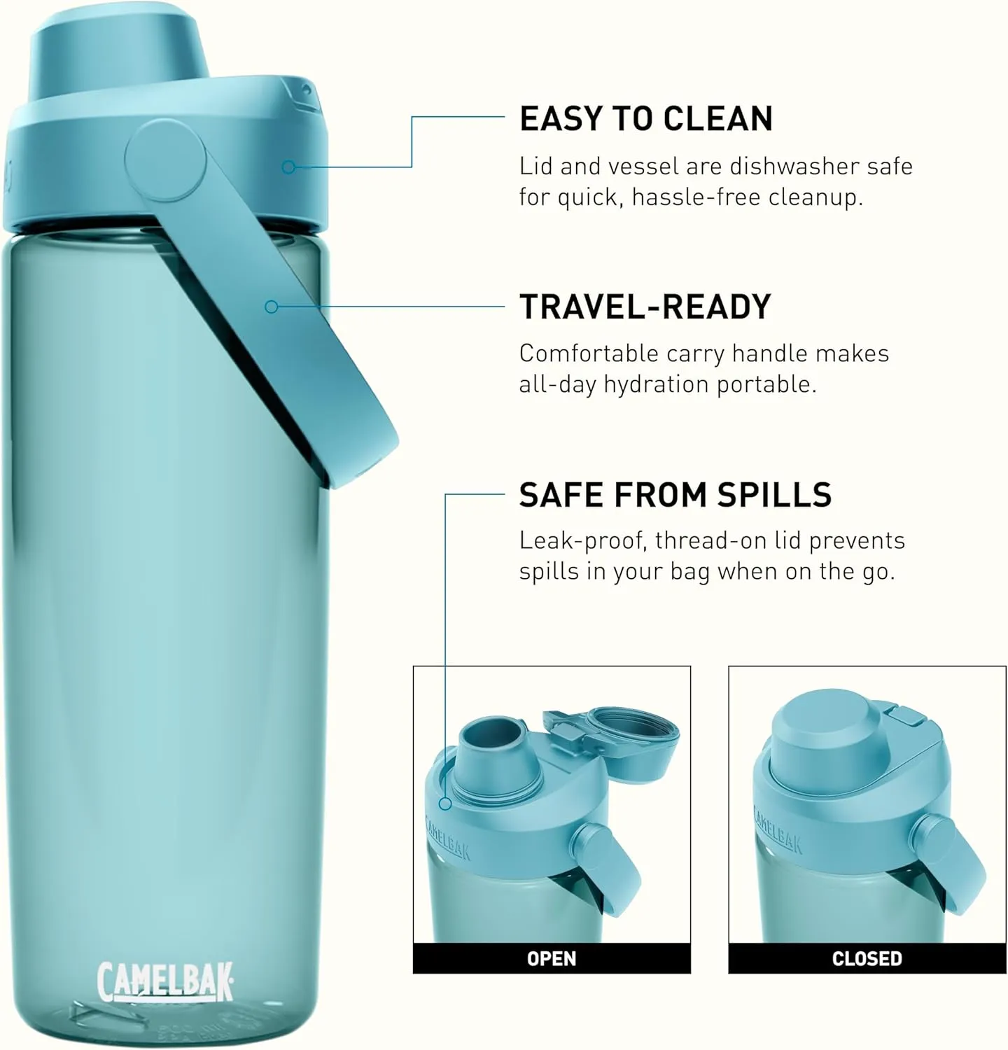 CamelBak Thrive Chug 20oz Water Bottle with Tritan Renew - Leak Proof Lid, Cove